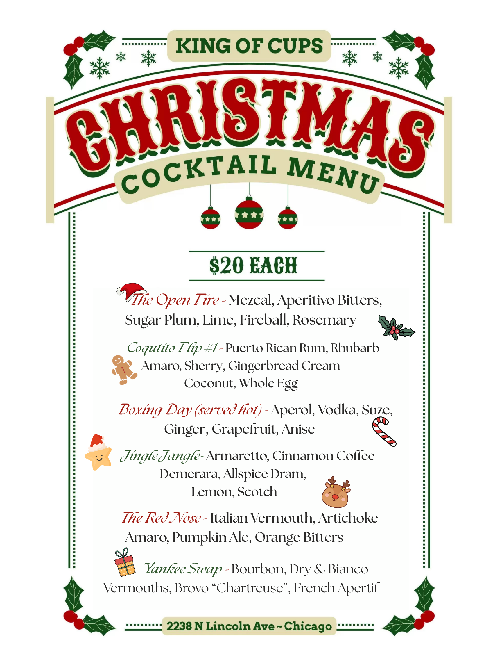 Red And Green Vintage Christmas Dinner Menu